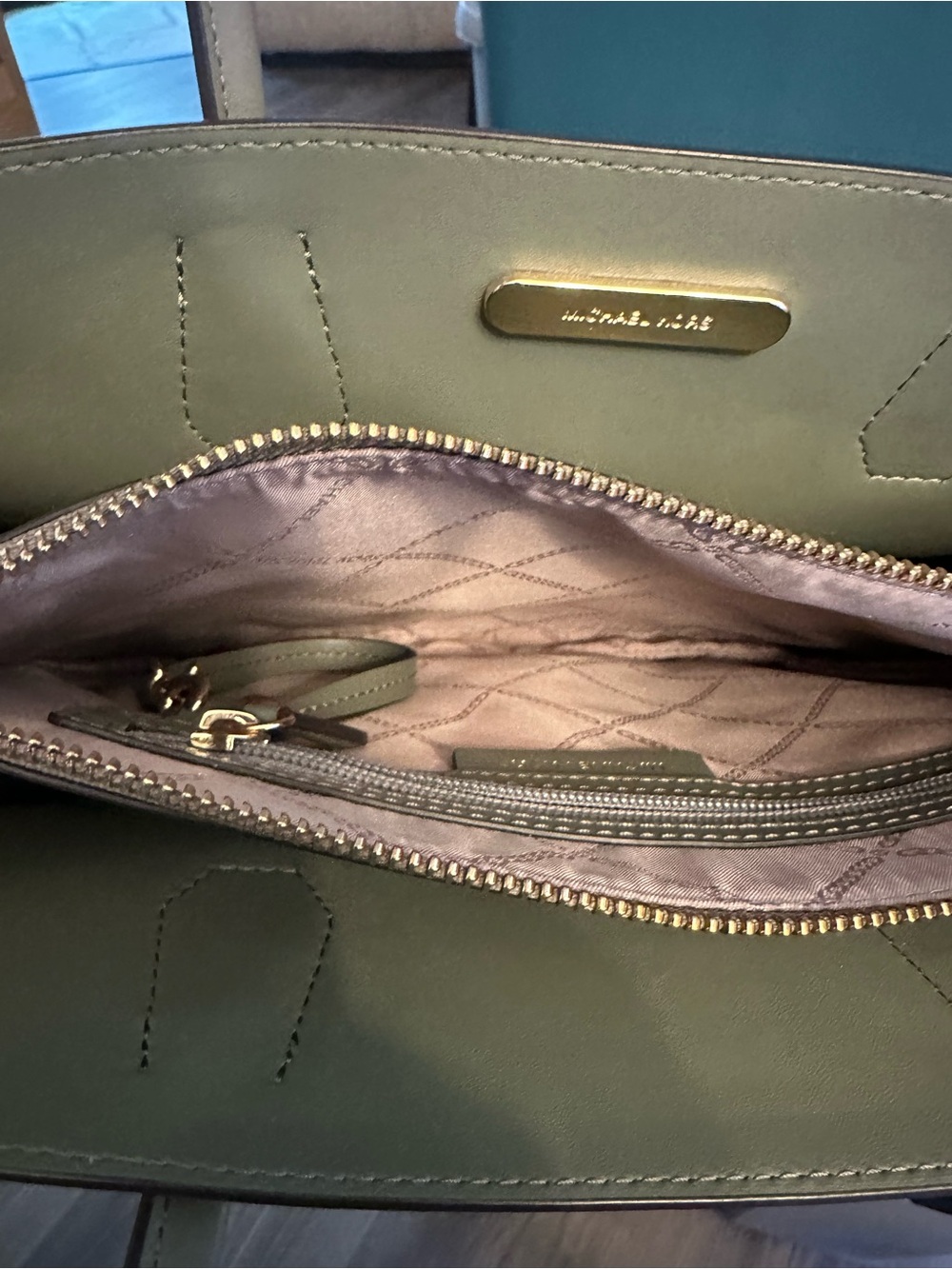 Michael Kors Lime Green and Taupe Leather Satchel - Picture 5 of 5